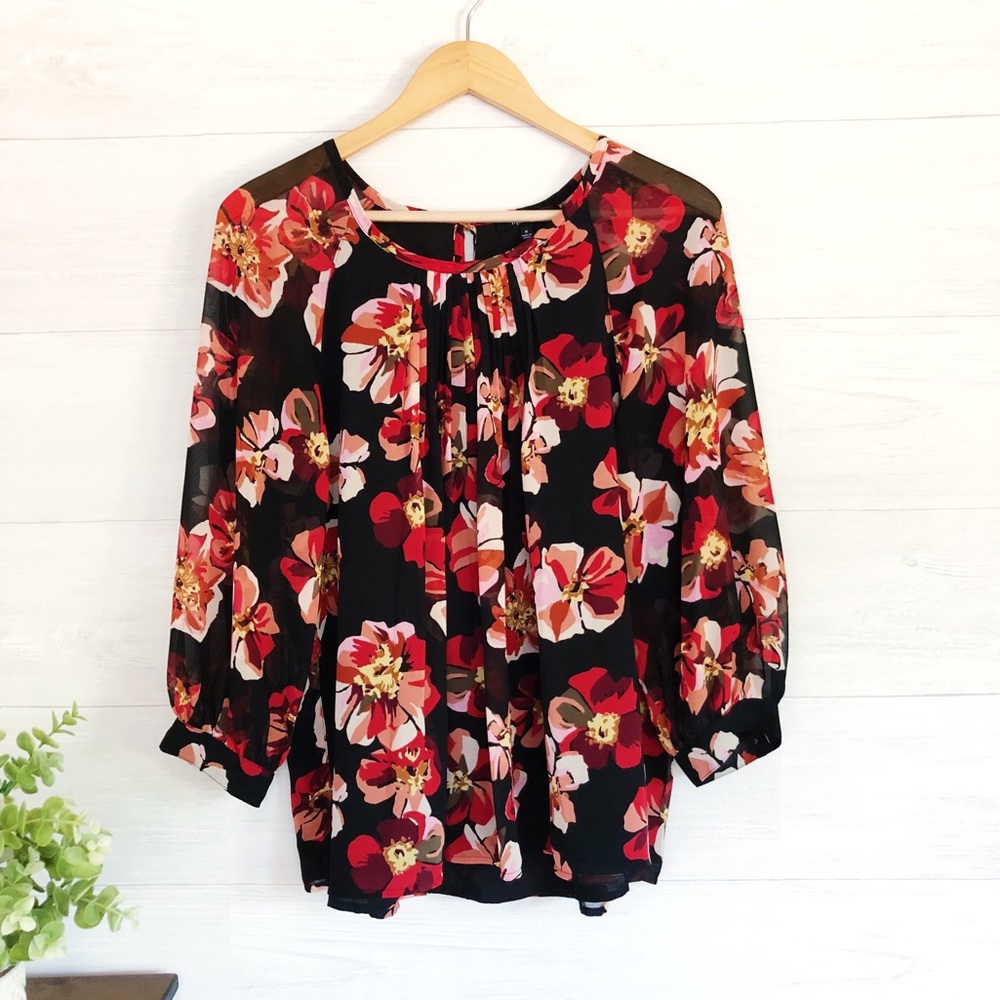 NWT Madewell Black Pink Floral Blouse #101